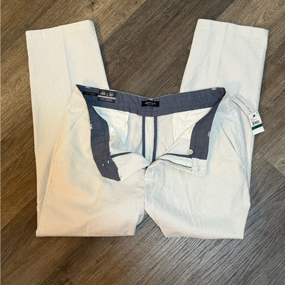NWT Nautica 35x30 Men's Striped Pants - White and Gray - Picture 1 of 3